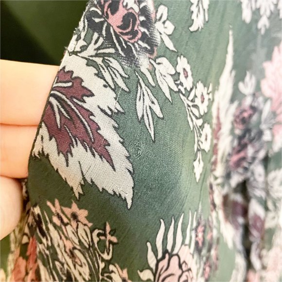 Anthropologie Let Me Be Green Pink Floral V Neck Ruffle Hem Swing Mini Dress S - Picture 7 of 12